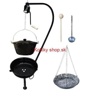 Smaltovaný kotlík 13 L (1,2 mm) + smaltovaná panvica + prenosné ohnisko (Smaltovaný kotlík 13 L (1,2 mm) + pokrievka + smaltovaná panvica + vareška + naberačka + prenosné ohnisko)