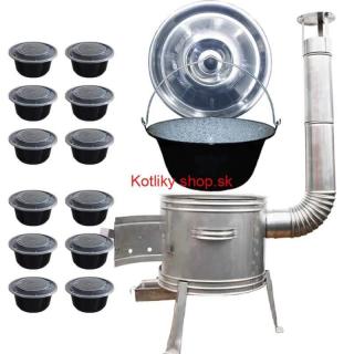 Smaltovaný kotlík 22 L + Nerezová kotlina 42 INOX + misky 12 ks (Smaltovaný kotlík 22 L + nerezová kotlina 0,8 mm 42 INOX + plastové boxy (misky) s vrchnákom 12 ks)