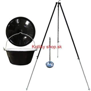 Smaltovaný kotlík 30 L + pokrievka + teleskopická trojnožka 1,40 m (Smaltovaný kotlík 30 L + pokrievka + teleskopická trojnožka 1,40 m + naberačka)