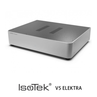 IsoTek V5 Elektra  Strieborná (Cenovo najefektívnejší optimalizátor napätia svojho druhu, aký sa dá kúpiť za peniaze. Znižuje rádiové rušenie (RFI) o 55 dB.)