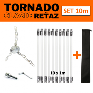 TORNADO CLASIC REŤAZ rotačná komínová kefa čistič komína set 10 m (Komínová kefa reťaz na odstránenie dechtu, na čistenie komína)