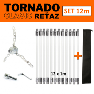 TORNADO CLASIC REŤAZ rotačná komínová kefa čistič komína set 12 m (Komínová kefa reťaz na odstránenie dechtu, na čistenie komína)