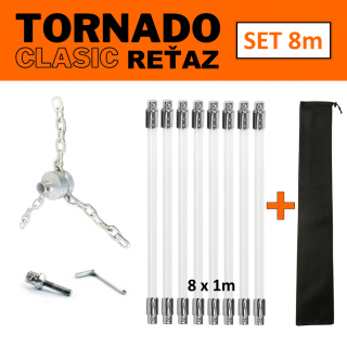 TORNADO CLASIC REŤAZ rotačná komínová kefa čistič komína set 8 m (Komínová kefa reťaz na odstránenie dechtu, na čistenie komína)