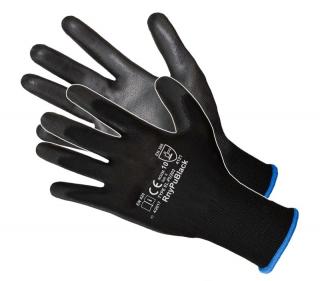 Pracovné rukavice máčané Polyuretane RNYPU-Black (Nylonové rukavice, celo máčané polyuretanom)
