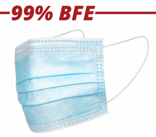 Rúško jednorázové 3-vrstvové modré s gumičkou (50 ks) (1 ks - 0,09 Eur bez DPH)