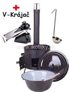 Kotlíková súprava 25L + V-krájač (Kotlíkový set na guláš 25L + Kvalitný V-krájač na zeleninu)