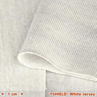 Tieniaca textília WHITE JERSEY šírka 145 cm (Pružný bavlnený džersej na šitie odevov. Bavlnená látka s vysokým obsahom striebra chráni pred elektromagnetickým žiarením)