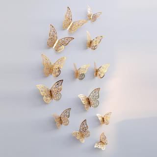 3D MOTÝĽ - SADA 12ks 3D Hollow Butterfly  gold