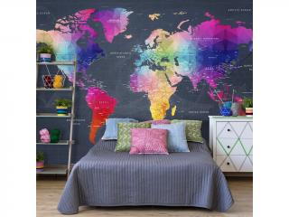 Samolepiaca fototapeta - World Map: Colourful Crystals