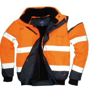 C465 - Vetrovka Hi-Vis Bomber Oražová-tmavomodrá