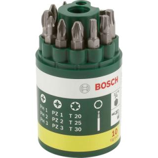 Bosch Promoline 10-dielna súprava skrutkovacích hrotov, typ 1 - 2607019452 (9 skrutkovacích hrotov Bosch L=25 mm - PH 1/2/3, PZ 1/2/3, T 20/25/30 + univerzálny magnetický držiak.)
