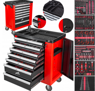 MAX 2561 DIELENSKÝ VOZÍK / SKRINKA NA NÁRADIE - SADA 243 KUSOV NÁRADIA, 7 ZÁSUVIEK