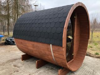 SD-250 Drevená sudová sauna 2,5m x 2,2m s príslušenstvom smrek