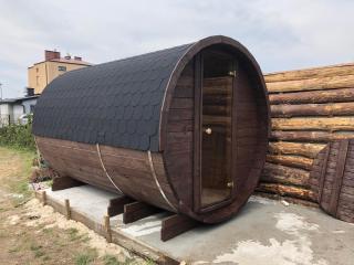 SD-330 Drevená sudová sauna 3,3m x 2,2m s príslušenstvom smrek