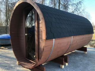 SD-380 Drevená sudová sauna 3,8m x 2,2m s príslušenstvom smrek