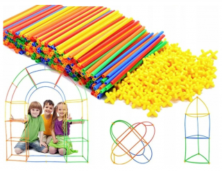 Stavebnica kreatívne farebné slamky tyčinky pre deti 1000 dielikov