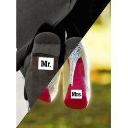 Vtipná nálepka na topánky ženícha  Mr. and Mrs   Sada 2 ks