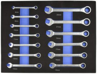 GEKO G10833C Sada račňových kľúčov 13 ks. 8-22 mm - penová vložka (Račňové kľúče - vložka do vozíka)