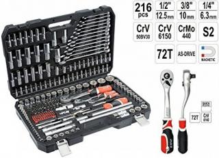 YATO YT-38841 Gola sada 1/2', 3/8', 1/4' príslušenstvo 216 ks (Golasada 3 račne + očkovidlicové kľúče 216 dielov)