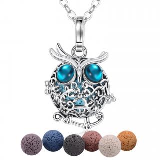 Aroma difúzny náhrdelník Sova s modrými očami lávové kamene