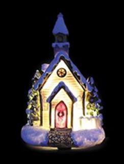 Vianočný kostolík na baterky 9,5x 8x7cm Teplá biela NOEL 30991 LED - polyrezin (Vianočný kostolík 9,5 x 8 x 7cm  Teplá biela NOEL 30991 LED - polyrezin  na baterky AG/3 - v balení )