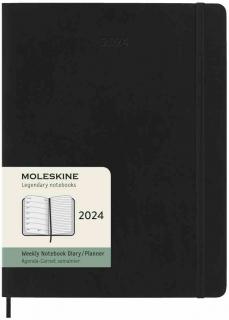 Moleskine Diár 2024 - XL (A4) | Týždenný | Mäkká väzba | Čierny