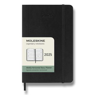 Moleskine Diár 2025 - S (A6) | Týždenný Horizontálny | Mäkká väzba | Čierny