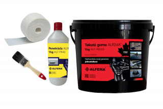 SET S - ALF HB500 TEKUTÁ GUMA ALFEMA (1x ALFEMA HB500 čierna 5 kg, 1x Penetrácia ALF PR40 1kg, štetec,1x geotextília malá  100mmx25m)