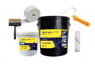 SET XL - ALF TG500 Biela TEKUTÁ GUMA ALFEMA (1x ALFEMA TG500 biela 20 kg, 1x Penetrácia ALF PR50,1x Geotextília malá PP100g 100mm x 25m, náradie)