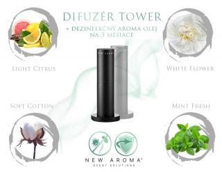 Dizajnový difuzér Tower Black s dezinfekčným aroma olejom + White Flower 200 ml