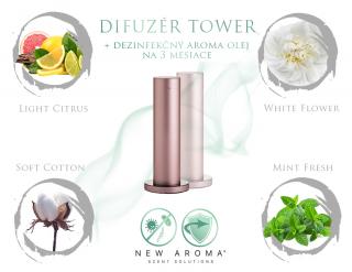 Dizajnový difuzér Tower Rose Gold s dezinfekčným aroma olejom + White Flower 200 ml