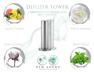 Dizajnový difuzér Tower Silver s dezinfekčným aroma olejom + White Flower 200 ml