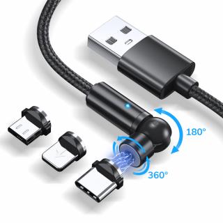 Nabíjací magnetický USB kábel 3v1 TopK - čierna NK184
