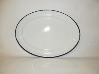 Oválny smaltovaný tanier 38 cm (Biely s čiernym okrajom)