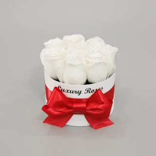 Luxusný okrúhly biely box XS so živými bielymi ružami