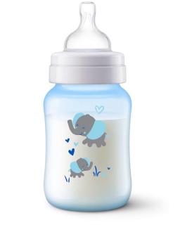 Avent dojčenská plastová fľaša 260 ml Antikolik - modrá slon
