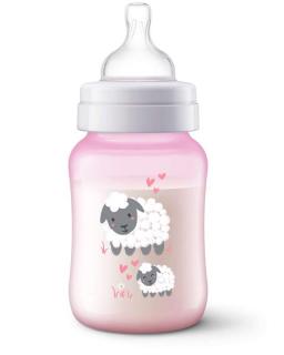 Avent dojčenská plastová fľaša 260 ml Antikolik - ružová ovečka