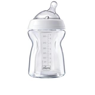 Sklenená dojčenská fľaša CHICCO Natural Feeling 250 ml, neutral 0m+