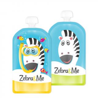 Zebra&Me plniteľné kapsičky pre deti na opakované použitie - potápač + zebra 2ks, 150 ml