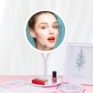 LED kozmetické make-up zrkadlo Ypsilon okrúhle nabíjacie ružové