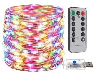 LEDSolar 300 Vianočná reťaz 30m USB s háčikmi, 300 LED, diaľkové ovládanie, Multicolor