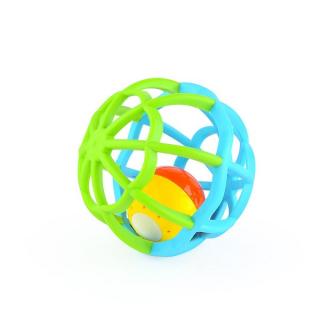 Baby mix silikónová elastická lopta s guličkou - modrá