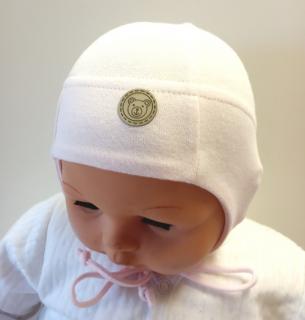 Bavlnená čiapka pre novorodenca na viazanie biela, veľ. 56/62