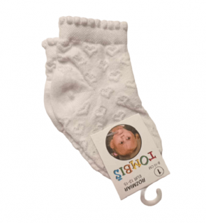 Bavlnené elastické ponožky biele - Srdiečka, veľ. 3-6 mesiacov
