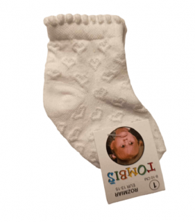 Bavlnené elastické ponožky smotanové - Srdiečka, veľ. 3-6 mesiacov