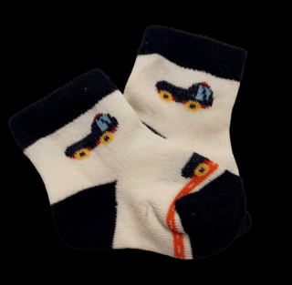 Bavlnené ponožky biele s tm. modrou - Nákladiak, veľ. 0-3 mesiace