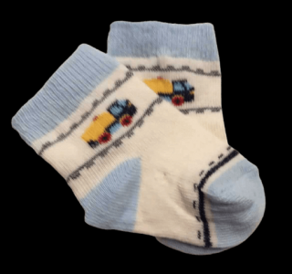 Bavlnené ponožky biele so sv. modrou - Nákladiak, veľ. 0-3 mesiace