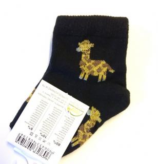 Bavlnené ponožky čierne - Žirafa,  veľ. 0-3 mesiace
