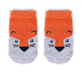 Bavlnené ponožky oranžové so sivou - Líška, veľ. 3-6 mesiacov