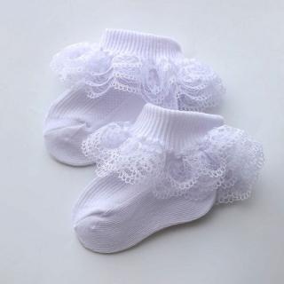 Bavlnené ponožky pre novorodenca s volánikmi biele, veľ. 0-3 mesiace